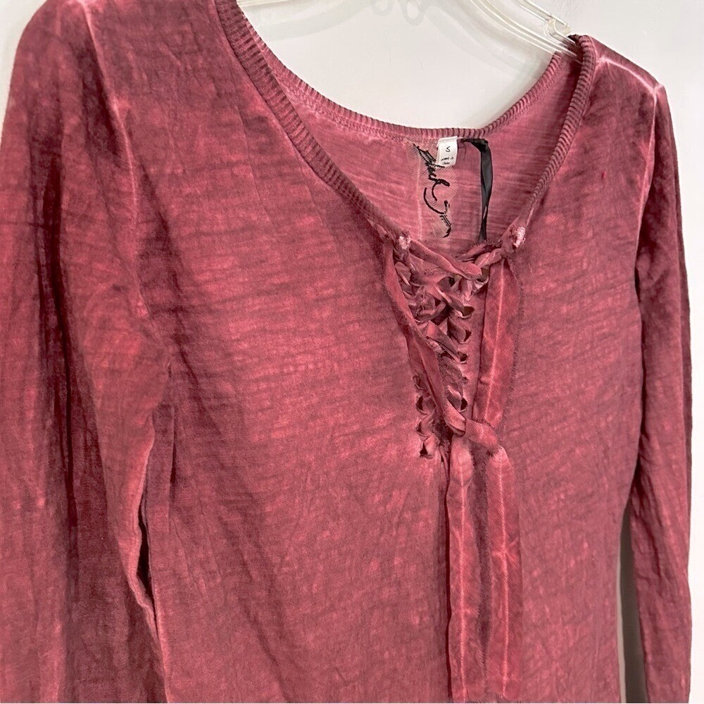 Black Swan Distressed Lace Up Top Women's S Burgundy Whimsigoth Witchy Goth - Picture 4 of 7